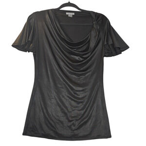 Armani Exchange A E Womens Small Blouse Black Shirt Cowl Neck Slinky Flowy‎ Date